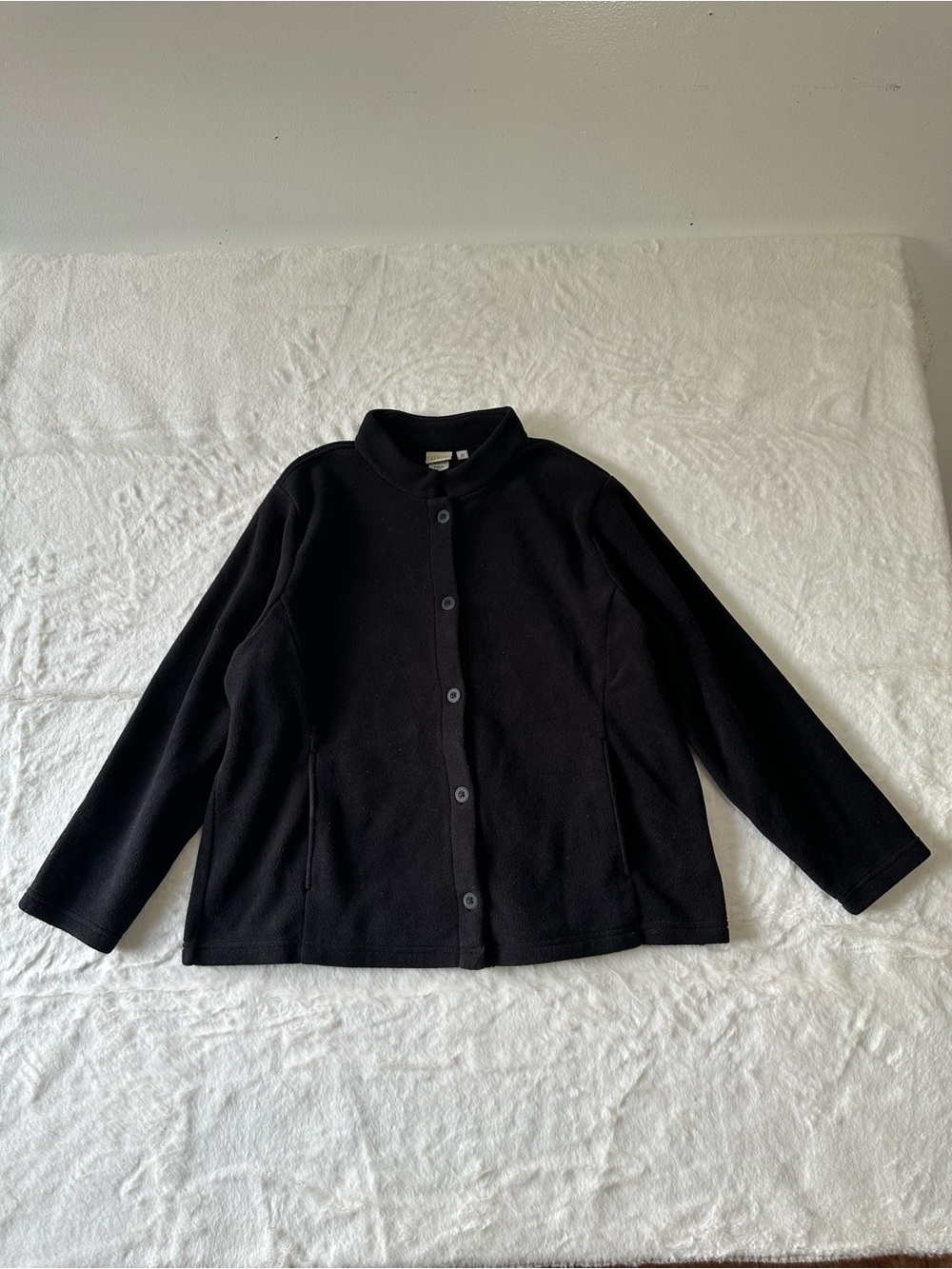 L.L. Bean Black Button-Front Fleece Blazer
